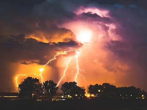 Lightening strike during evening storm